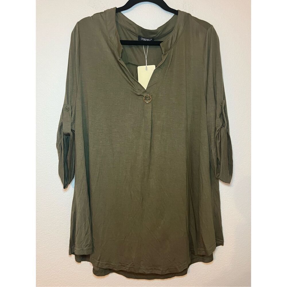 NWT Olive Green V Neck 3/4 Sleeve Blouse